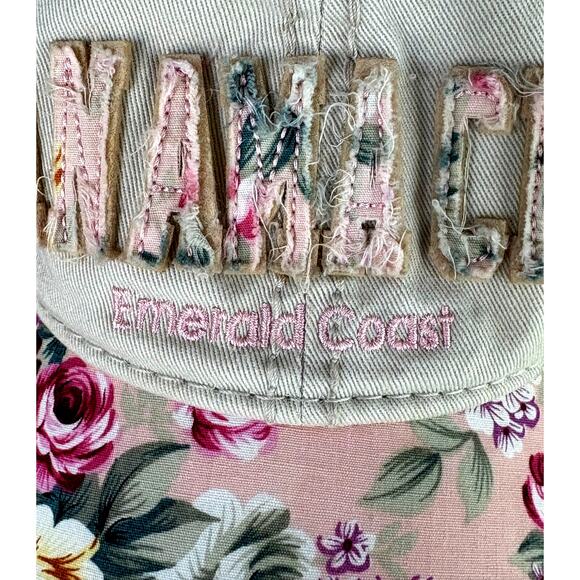 PANAMA CITY Emerald Coast Robin Ruth Khaki/Floral Ball Cap-Distressed Hat Women - Picture 3 of 8